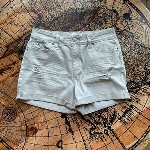 Sage Green Distressed Denim Shorts